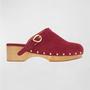Ancient Greek Sandals Classic Leather Stud Clogs, dark red suede, size 41